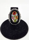 Micro Mosaic Ring Silver Sterling Antique Flowers Italy