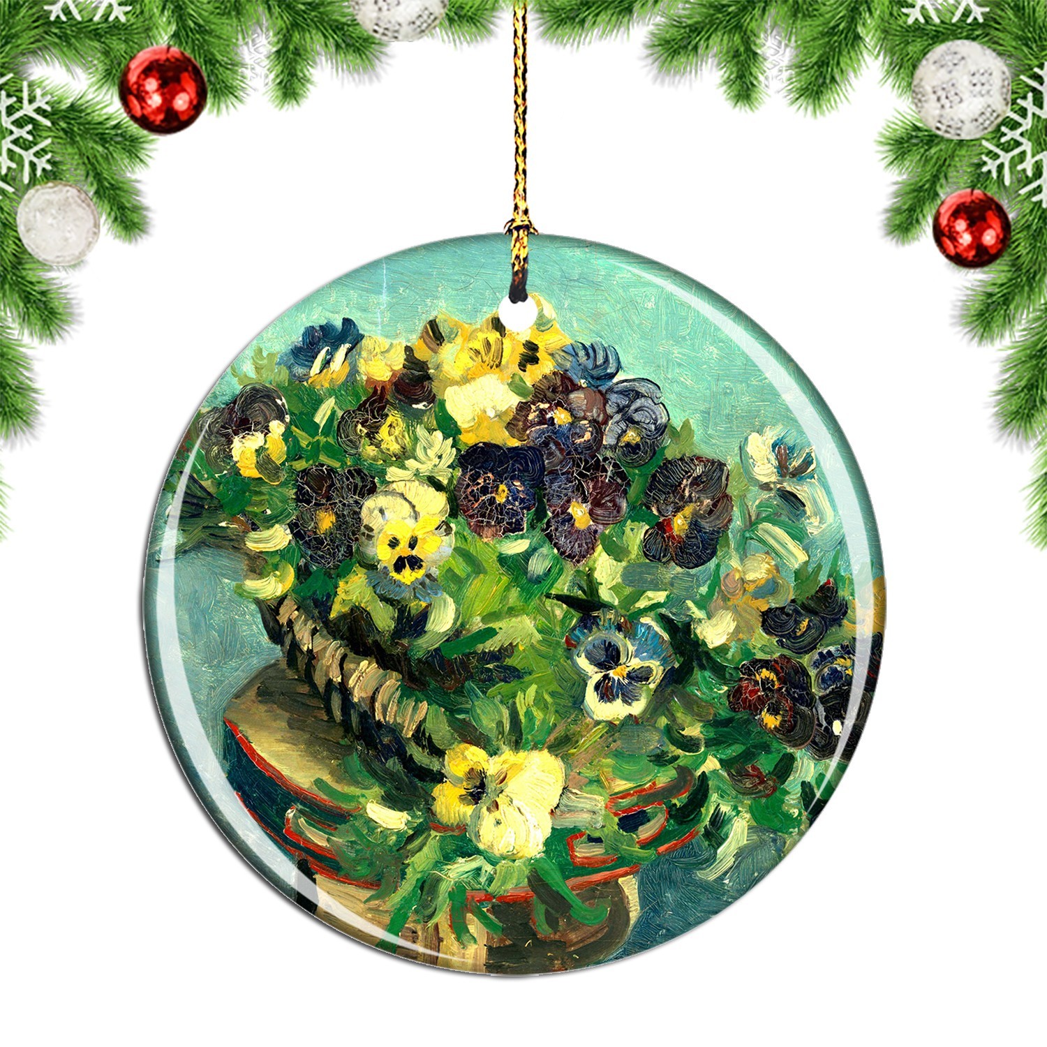 Van Gogh Basket of Pansies On A Table Pa Christmas ornament city travel souvenir