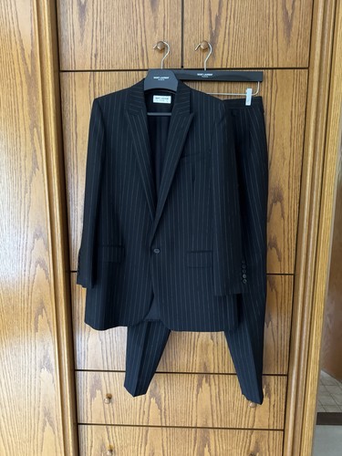 Saint Laurent by Hedi Slimane Spring/Summer Black Striped Trouser Suit Size FR38