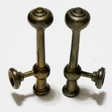 Pair Lamp Finials Handles Solid Brass Heavy Decorative Mid Century Vintage 5"