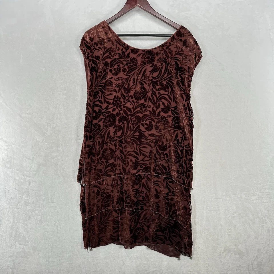 Conjunto de chaqueta de vestir vintage Sara Mique para mujer M marrón seda terciopelo burnout kimono Foto 2 de 4