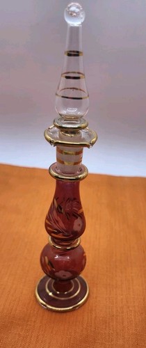 VINTAGE HANDBLOWN IRRIDISCENT EGYPTIAN PERFUME GLASS BOTTLE  Collectible Bottles