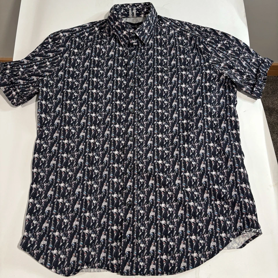 Camisa Robert Graham Para Hombres Grande Ajuste A Medida Manga Corta Gafas 3D Película Retro Foto 3 de 4
