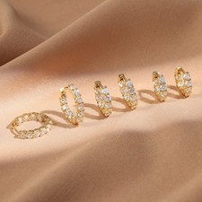 6Pcs Shiny Zircon Huggie Hoop Earrings White Gold Ear Cuff Jewelry Set