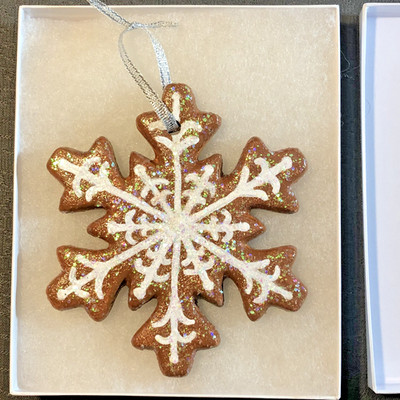 Hand Painted & Signed Ceramic Gingerbread Christmas Ornament 4.5'' w Gift Box