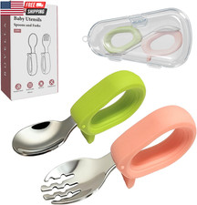 Toddler Utensils, Stainless Steel Baby Forks and Spoons Set with Silicone Handle