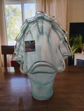 Elegant Blue Italian MURANO Art Glass Ruffled Vase Made In Venice Hand Blown 18"