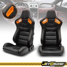 Universal Reclinable Racing Seat Orange Bezel X2 Dual Slider Pu Carbon Leather