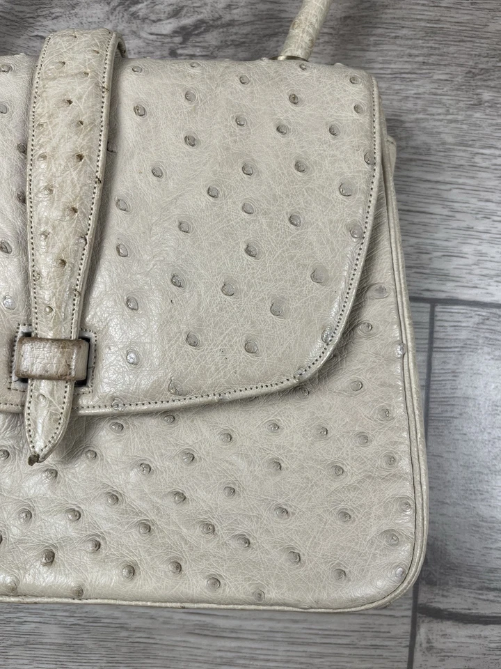 Vintage Lucille de Paris Leather Handbag Purse Rare Ostrich Leather Cream - Image 3 of 4