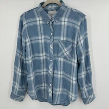 Rails Shirt Womens Medium Blue White Plaid Hunter Harbor Button Up Lyocell Top