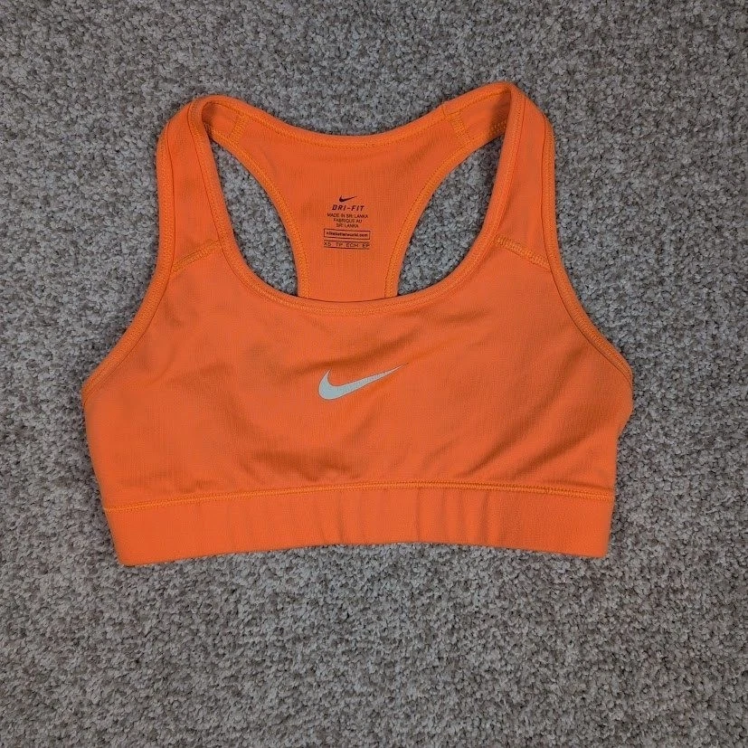 Sujetador deportivo Nike Drifit naranja espalda deportiva entrenamiento gimnasio ropa deportiva XS Foto 3 de 4