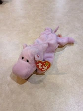 Vintage TY 1993 The Original Beanie Baby, Happy, Hippo, 1st run, Lavender