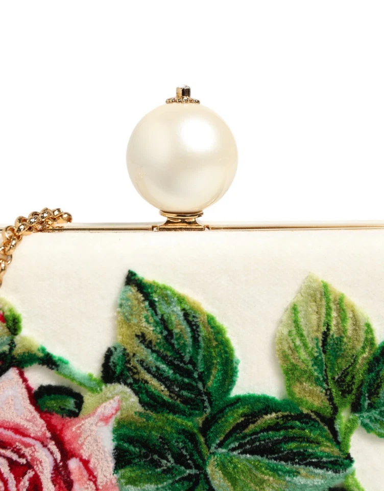 DOLCE & GABBANA Bag White Rose Embroidery Silk Gold Frame Clutch Purse 4800usd - Image 2 of 4