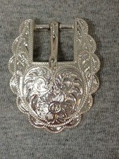 Vintage Engraved Western Belt Buckle Solid Metal Silver Tone Floral  280 