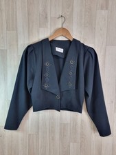Vintage Ladies Uk 10 Cropped Black Top/Jacket Shoulder Pads 80's Gold Buttons 