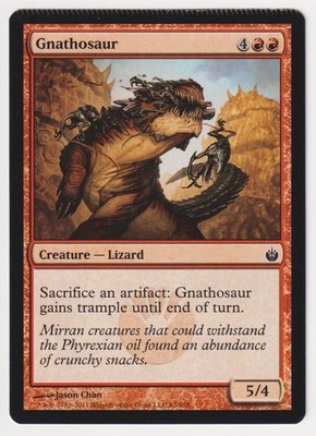 Crimped Gnathosaur LP Mirrodin Besieged 2011 MTG Magic Factory Error Misprint!