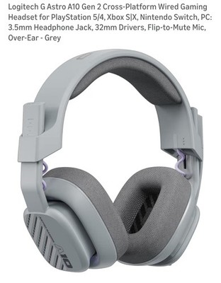 Logitech G Astro A10 Gen 2 Cross-Platform Wired Gaming Headset for Gaming