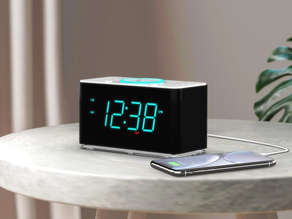 Wireless Charging Clock Bluetooth Digital Alarm Clock with USB Port and Dimmer - Image 2 of 4