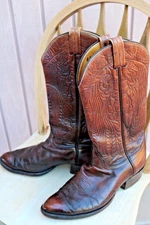 Men’s Western Cowboy Boots Brown Leather Roper Size 10.5 USA Made Vintage