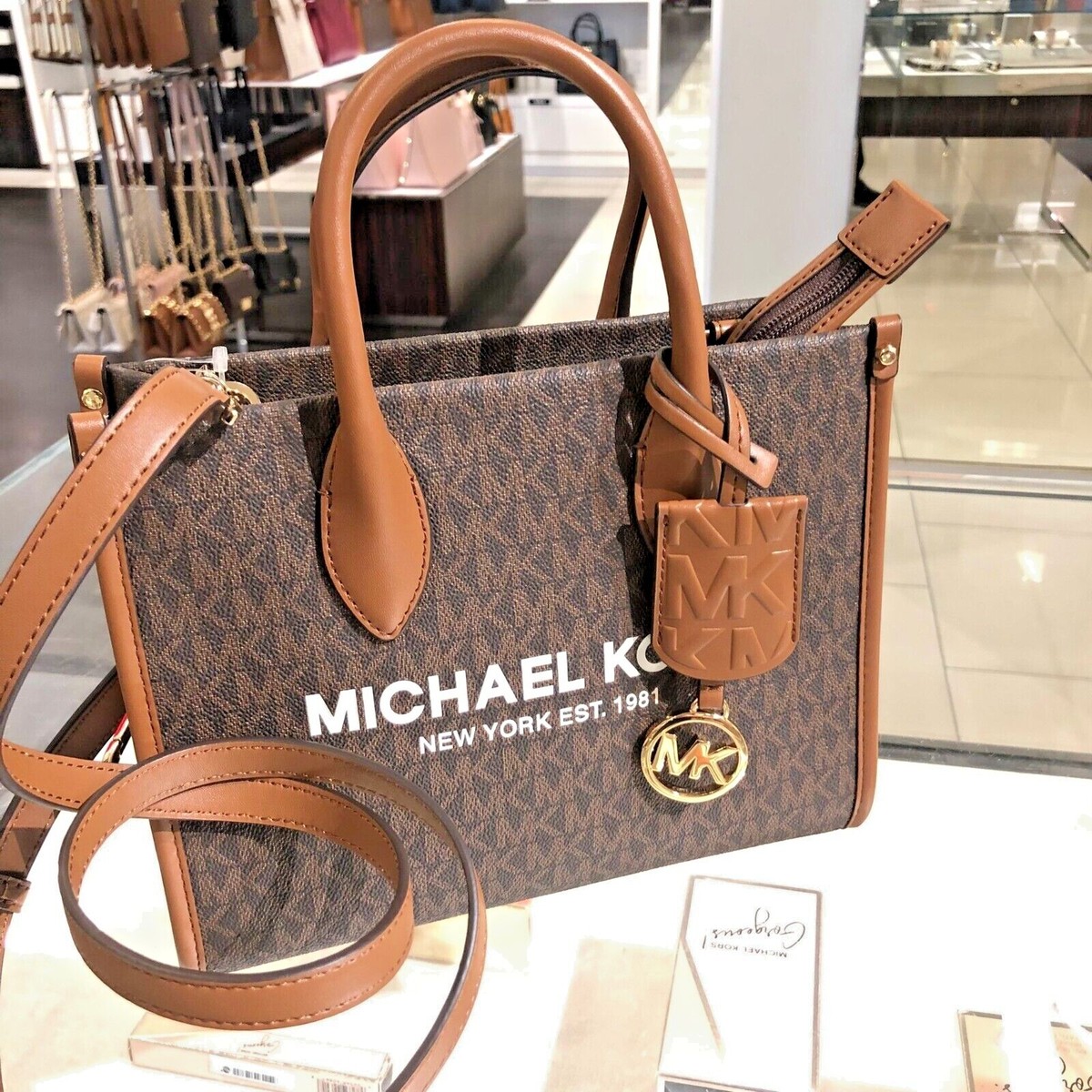 Michael Kors Women MK Signature Crossbody Small Handbag Brown