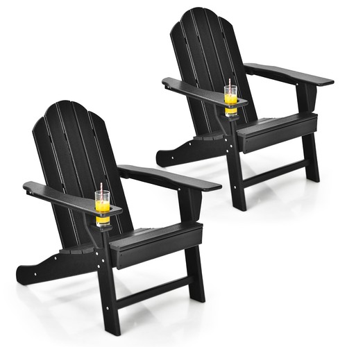Outdoor 2PCS Adirondack Chair Weather Resistant Garden Deck W/Cup Holder Black