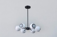 Mid Century Modern 6 Light Brass Ceiling Chandelier Flush Mount Pendant