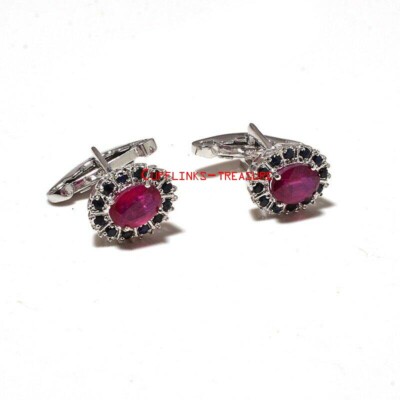 Natural Sapphire & Ruby Gemstones with 925 Sterling Silver Cufflinks For Men #56