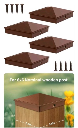 Dunzy 4 Pcs 6 x 6 Post Cap Aluminum Pyramid Post Cap Matte Finish Powder Coa...