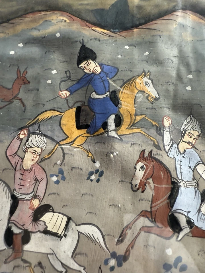 ANTIGUA PINTURA PERSA MINIATURA 2 Laterales Pergamino Escena Manuscrito Siglo XVII Foto 2 de 4