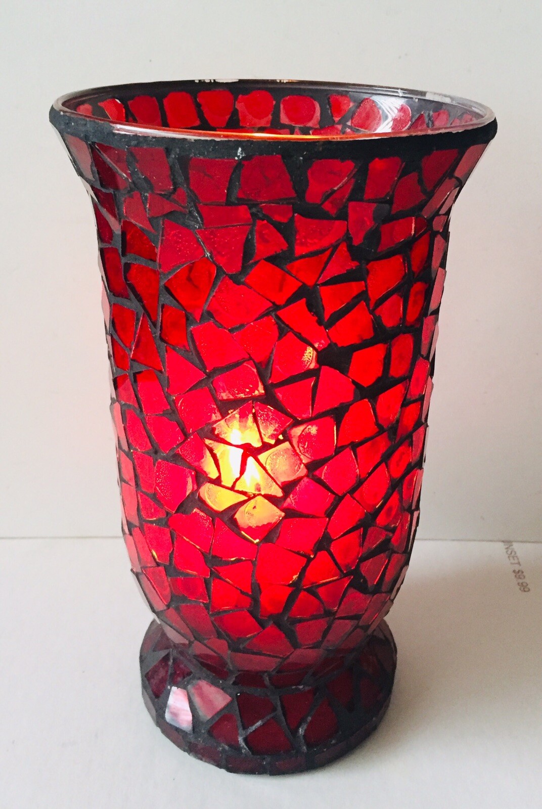 RED MOSAIC HURRICANE GLASS VASE /CANDLE HOLDER TALL 9.75" HX 5.5"D eBay