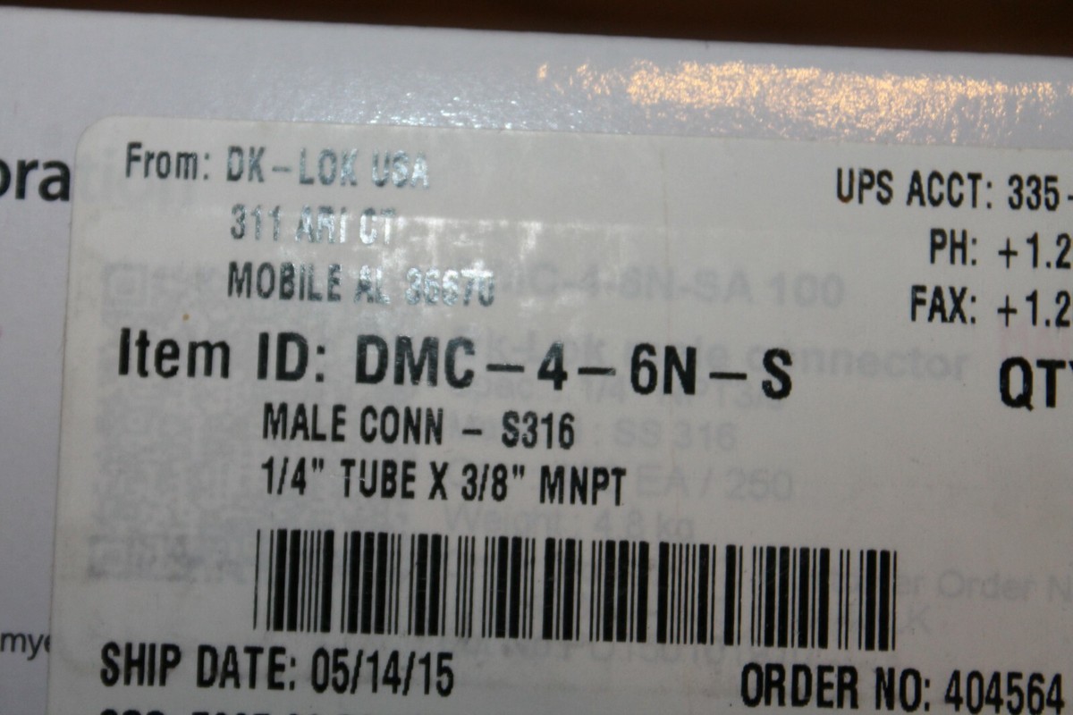 DK-Lok DMC4-6N-S Tube To Male Pipe Connector - 1/4" Tube X 3/8" NPT, Swagelok Compatible