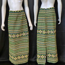 Vtg Guatemalan Skirt MAXI Invisible Zipper Walking Slit Flat Front Multi Color M