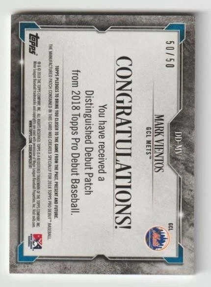 MARK VIENTOS 2018 TOPPS PRO DEBUT GOLD DISTINGSHD DEBUT PATCH # DD-MV S/N 50/50 - Image 2 of 4
