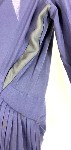 L XL 40s Blue Rayon Dress w Point Lapel Side Drape WWII Cocktail - Picture 6 of 6