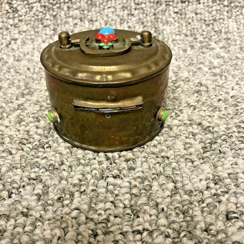 Vintage Made In India Jeweled Blue and Coral Metal Trinket Box - Picture 4 of 10