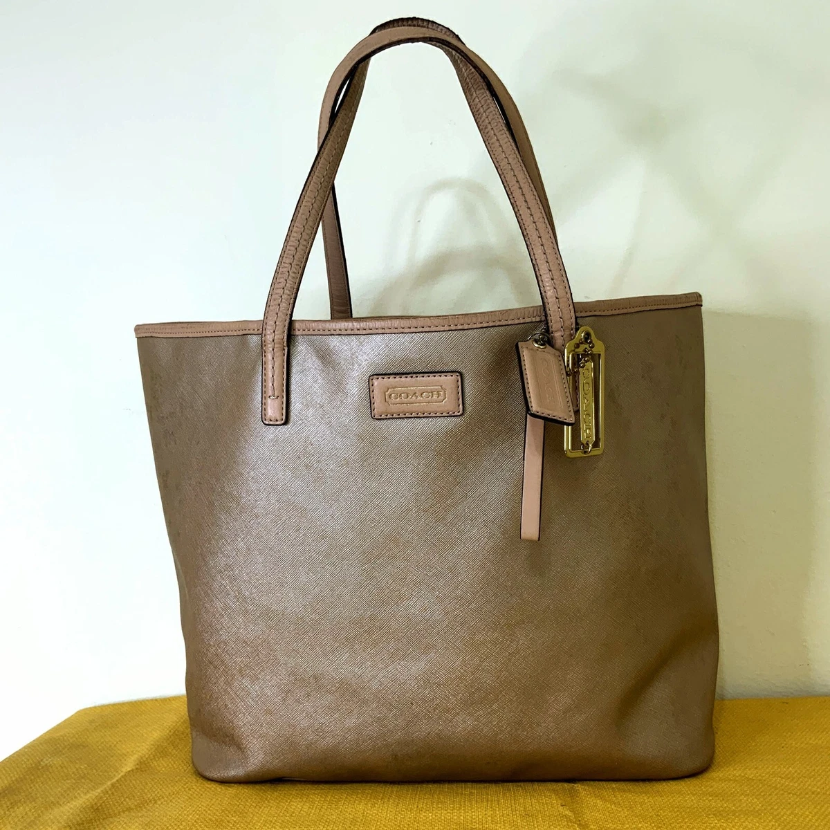 COACH Metro Tote Bag F24341 Shoulder Travel Saffiano Leather Beige
