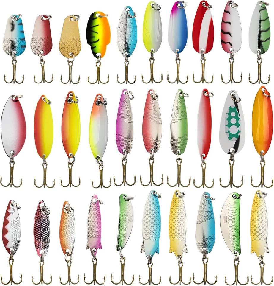 30 PIEZAS Señuelos de Pesca Metal Spinner Cebos Aparejos de Lubina Crankbait Trucha Cuchara Trucha Foto 3 de 4