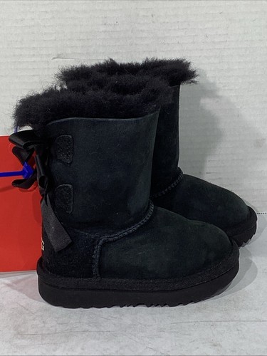 UGG Toddler Size 6 EU 22 Black Suede Bailey Bow II Lined Winter Boots AJ-661 - 第 4/10 張圖片