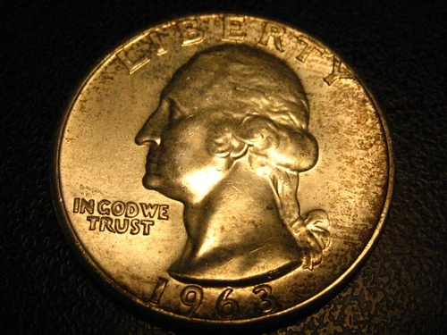 1963-P 90% Silver Washington Head Quarter CHOICE BU Toned ^^^^^