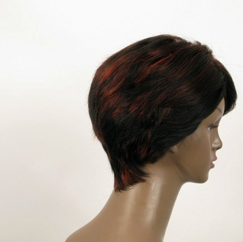 perruque femme afro 100% cheveux naturel courte méchée noir/rouge WHIT 04/1b410 - Imagen 7 de 9