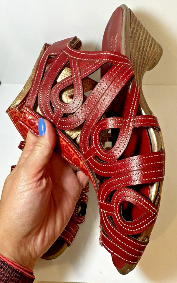 Donna Spring Step Flourish Gladiatore Rosso Pelle Sabot Tacco Sandali Taglia 39 - Immagine 2 di 4