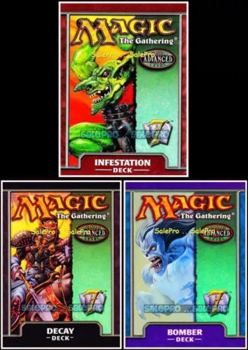 3x 7TH EDITION magic RED INFESTATION BLUE BOMBER BLACK DECAY MTG THEME DECK LOT