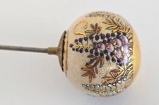 ANTIQUE,HAT PIN,SATSUMA,BEAUTIFUL BALL WITH FLORAL DESIGN WONDERFUL CONDITION