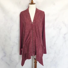 LOGO by Lori Goldstein Knit Cardigan Size Small Faux Suede Details Zipper Front