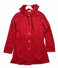 Habitat Button Front Hooded Lightweight Jacket Womens M Red Deconstructed Seams
