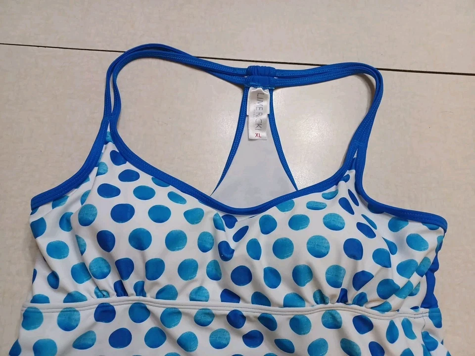 Top de natación Lime Ricki Tankini talla XL blanco azul lunares acolchado playa Foto 2 de 4
