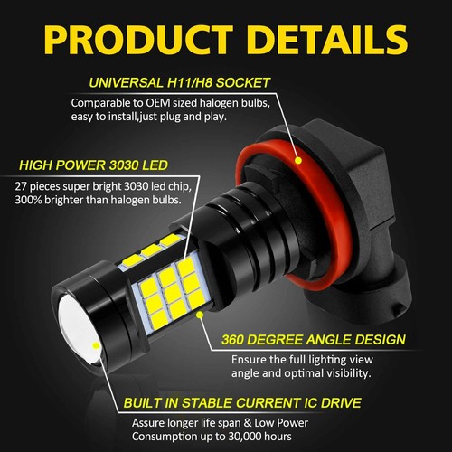 Pair Bright Yellow H11 LED Fog Light Bulbs for Toyota 4Runner Highlander RAV4 PX - Picture 8 of 10