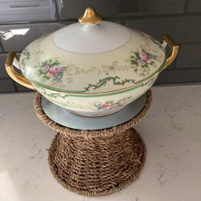 Large Meito China Hand Painted Covered Dish With Lid