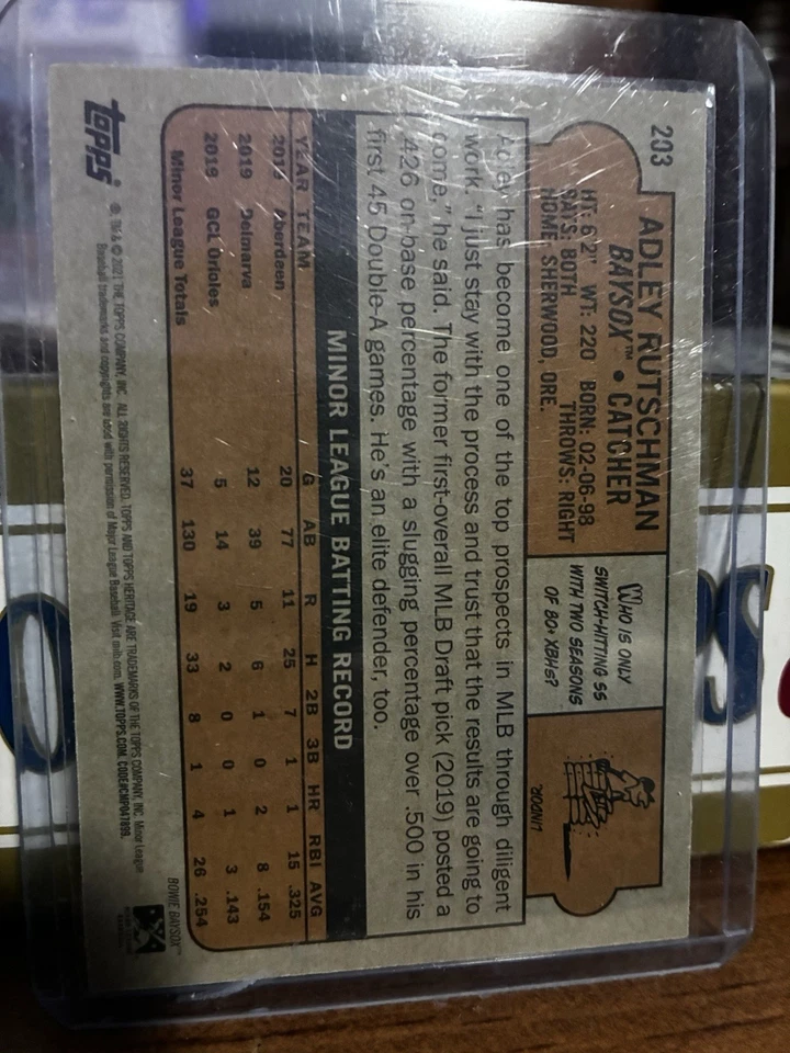 2021 Topps Heritage Minor League Edition - Short Print Adley Rutschman #203 (RC) - Image 2 of 2