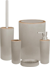 Set Completo Accessori Bagno 5 Pezzi Design Moderno in Plastica Incluso Cestino 